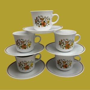 Vintage Corelle Indian Summer Cups and Saucers 1970s 1980s